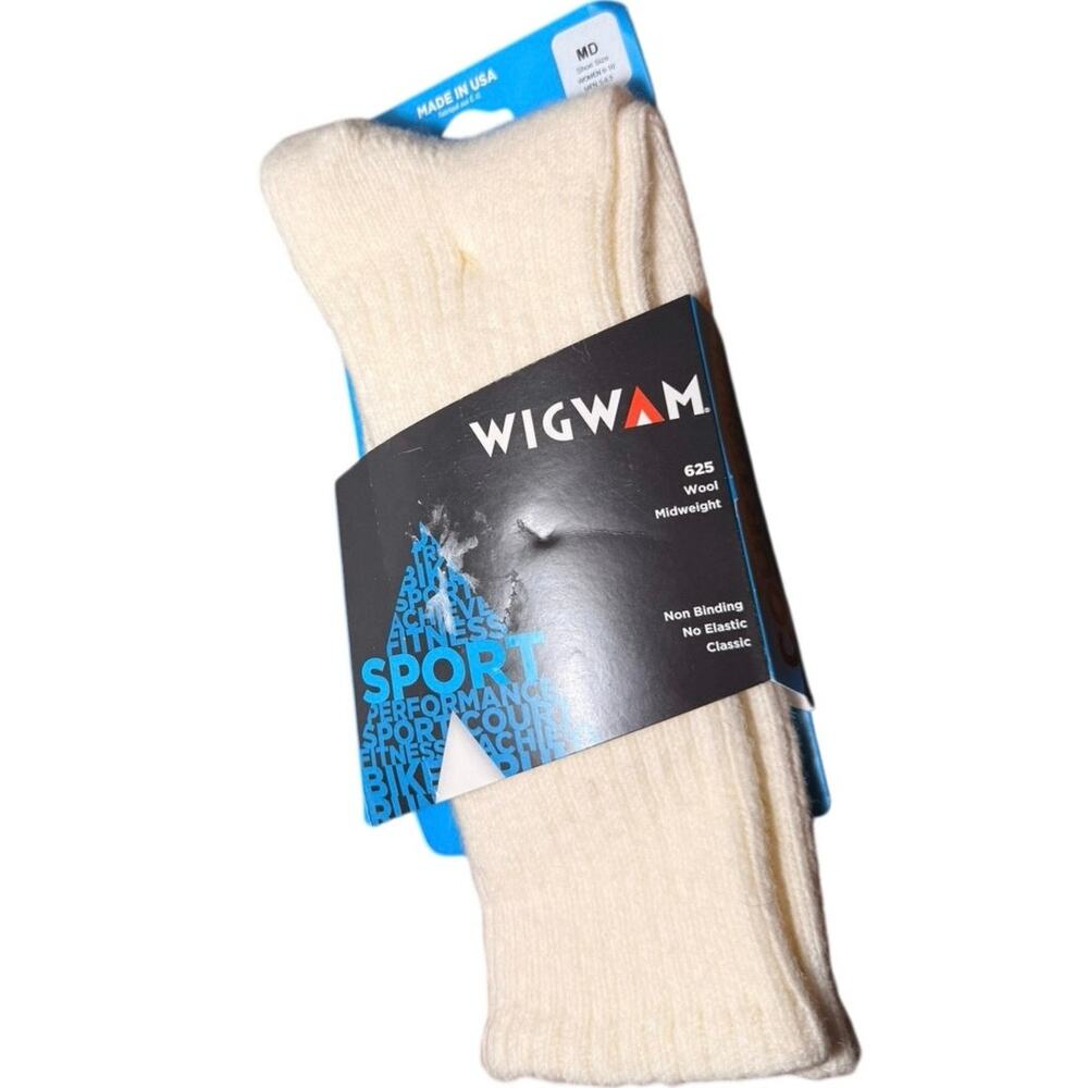 Wigwam 625 Wool Midweight Athletic Socks Size MD White Made in USA Classic